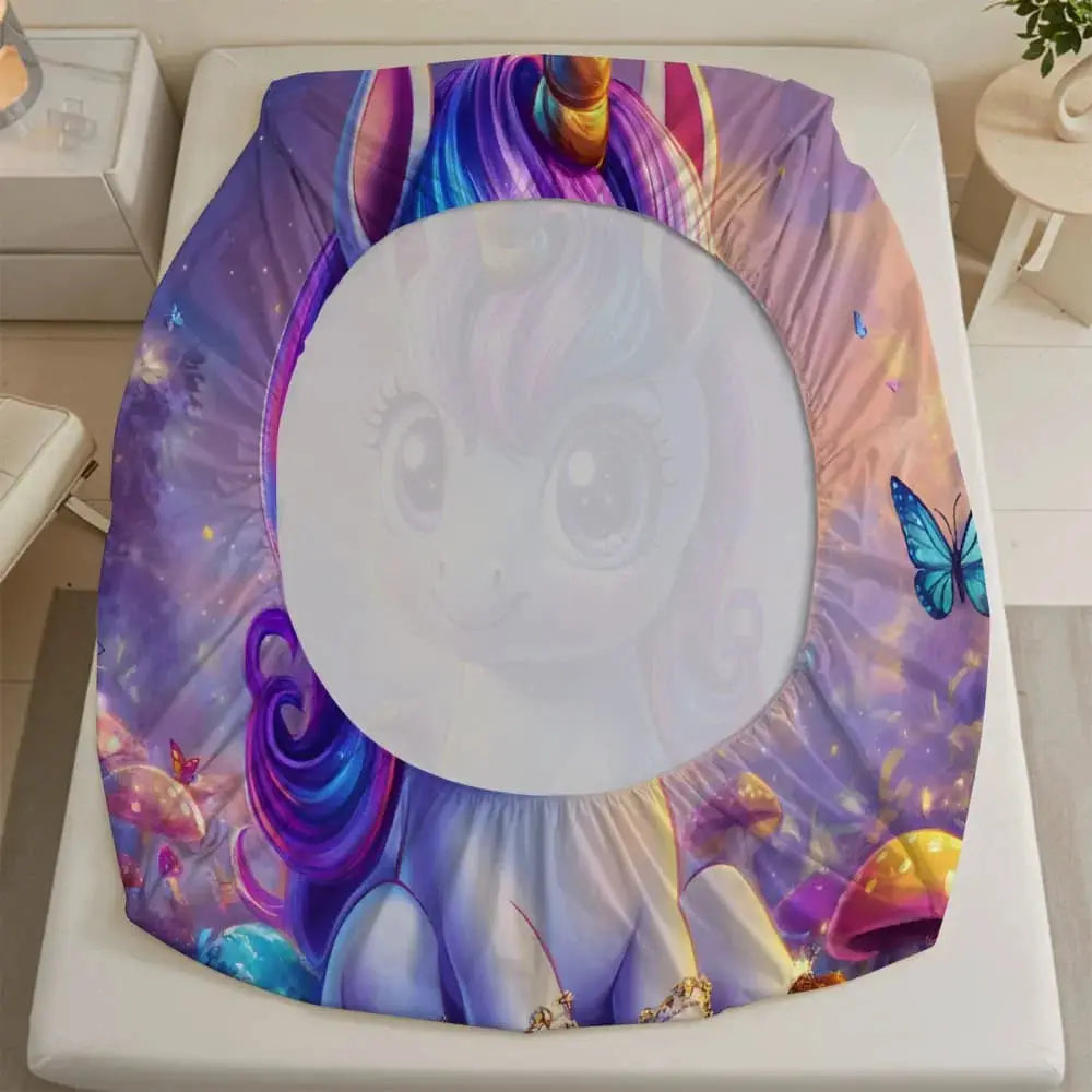 Enchanted Forest Unicorn & Mushroom Print Fitted Sheet Deep Pocket Elastic Mattress Cover Single Double Queen King Bedroom Decor from PriceLows™
