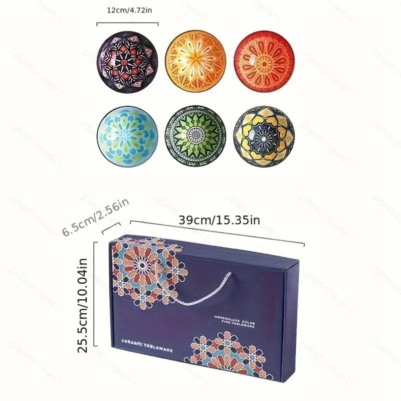 Ceramic Bowls | 4.72 Inch Bohemian | Microwave Safe | 6 Piece Set