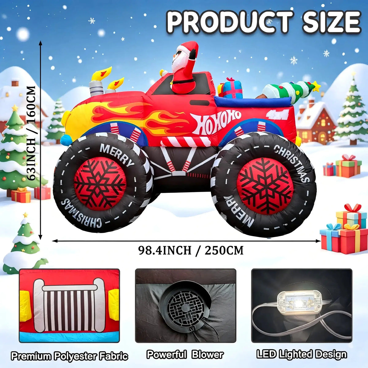 Christmas Inflatable | 8 Ft Monster Truck | Led Lights | Outdoor Yard Decor