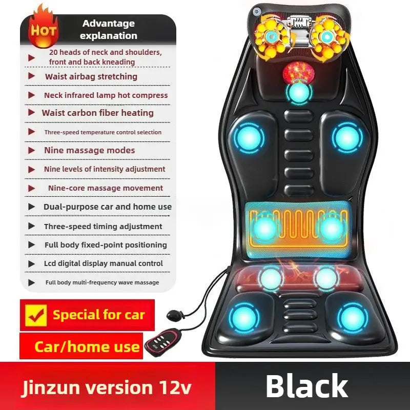 Massage Seat Cushion | 9 Point Kneading | Infrared Heat | Airback Support