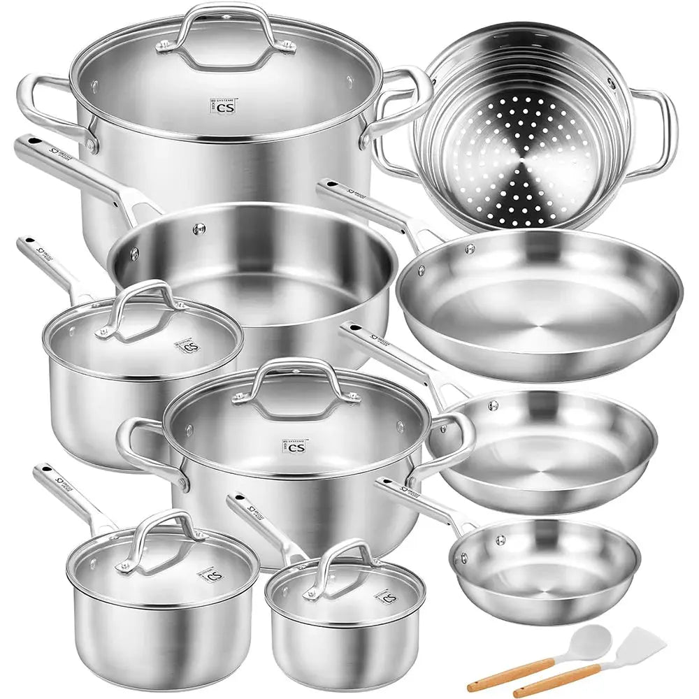 Stainless Steel Cookware Set 17 Piece, Professional 18/10 Stianless Steel Pots and Pans Set, 5-Layer Base, Oven & Induction Safe from PriceLows™