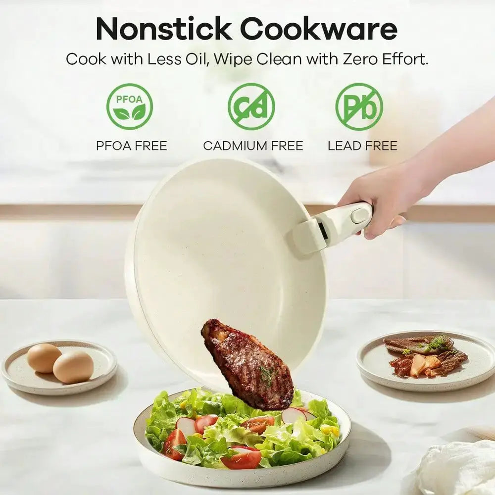 27pcs Ceramic Nonstick Kitchen Pots And Pans Set Cookware Sets With Removable Handles, Oven & Dishwasher, Stackable, Induction Ready, Including Frying Pans, Sauce Pans, Beige from PriceLows™