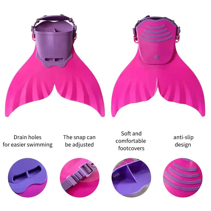 Children Mermaid Fins Two Types Training Pink Flipper Swim Diving Feet Tail Monofin Siamese Webbed Feet Seafront Pool Equipment from PriceLows™