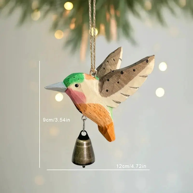 1pc Hand-Carved Solid Wood Hummingbird Wind Chime Pendant -Wood Grain Flying Bird Sculpture with Soothing Sound Rustic Farmhouse from PriceLows™