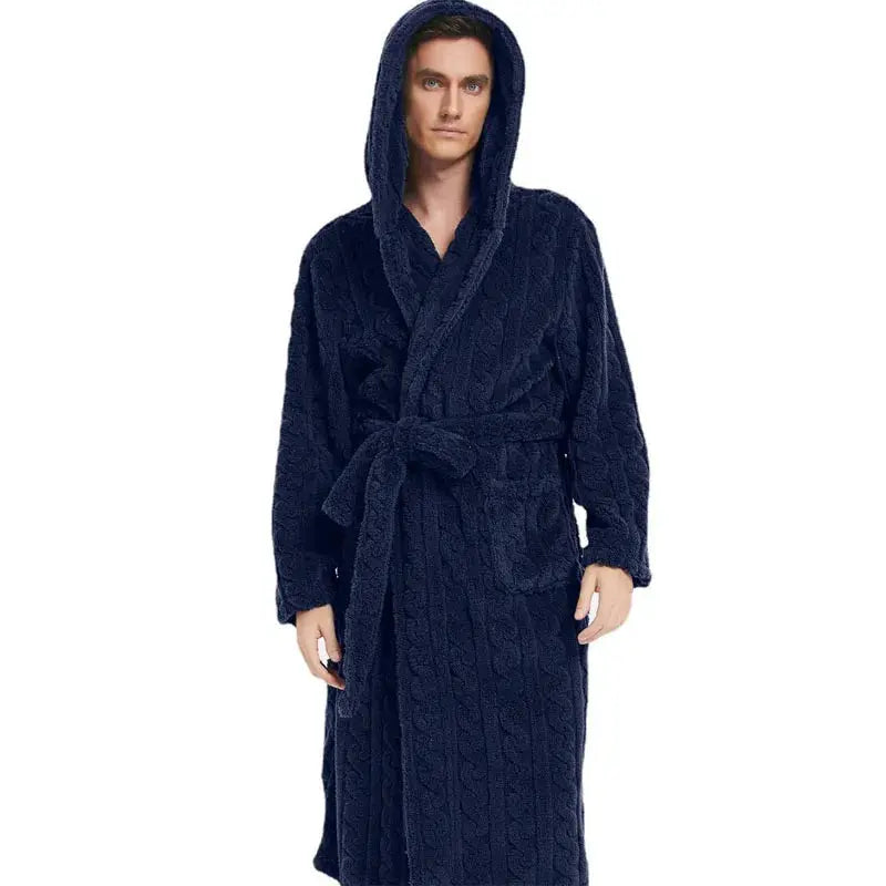 Men's Hooded Robe | Polyester | Thickened | Solid Color