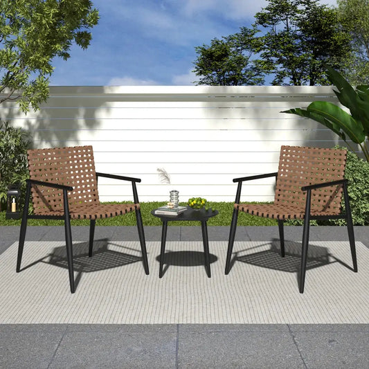 PE Rattan Outdoor Chat Set 2 Chairs, Black Steel & Glass Side Table, Modern Durable Patio Furniture for Garden Balcony Yard from PriceLows™