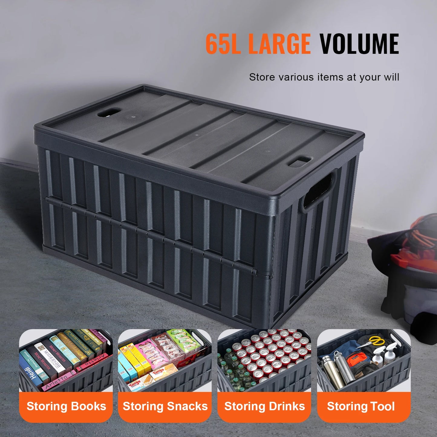 SucceBuy Set of 3 45L/65L Collapsible Storage Bins Folding Stackable Utility Garage Crates with Lids for Clothes Snack Grocery from PriceLows™