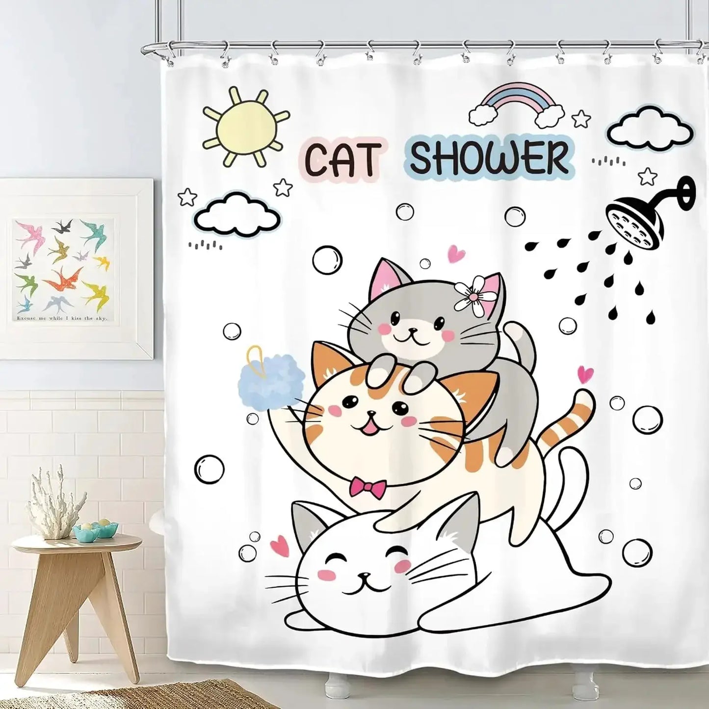 Funny Cat and Dog Shower Curtain Kids Cartoon Cute Pet Animals Bathtub Rain Shower Curtains Polyester Bathroom Decor with Hooks from PriceLows™