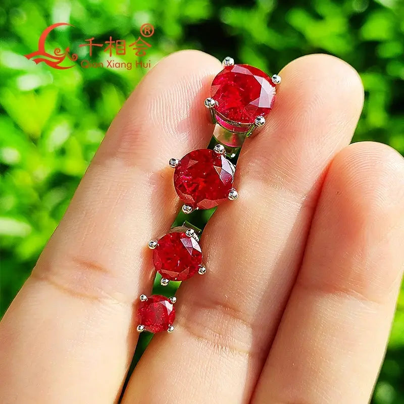 Lab Created Ruby Ear Stud 5-9mm Pigeon Blood with inclusions Red round Shape Single Stone S925 Silver earrings Jewelry from PriceLows™