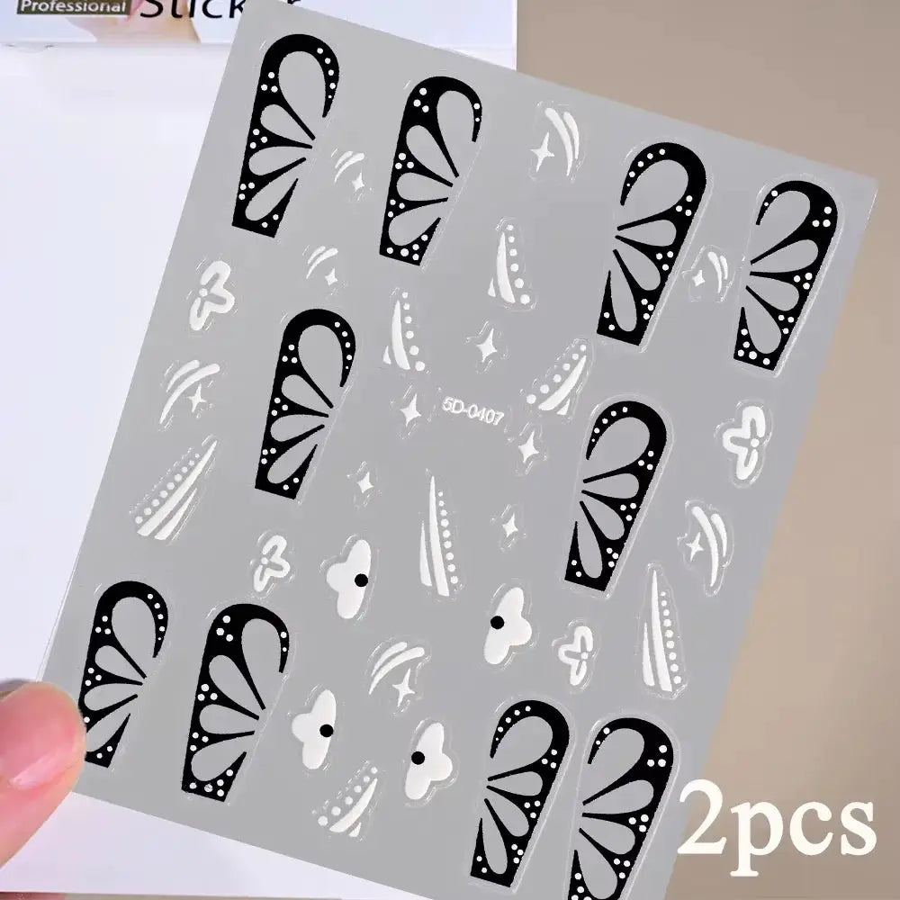 2Sheets French Gradient Line Nail Art Stickers 3D Self-Adhesive White+Black Slider Design Stencil Manicure Guides DIY Nail Decor from PriceLows™