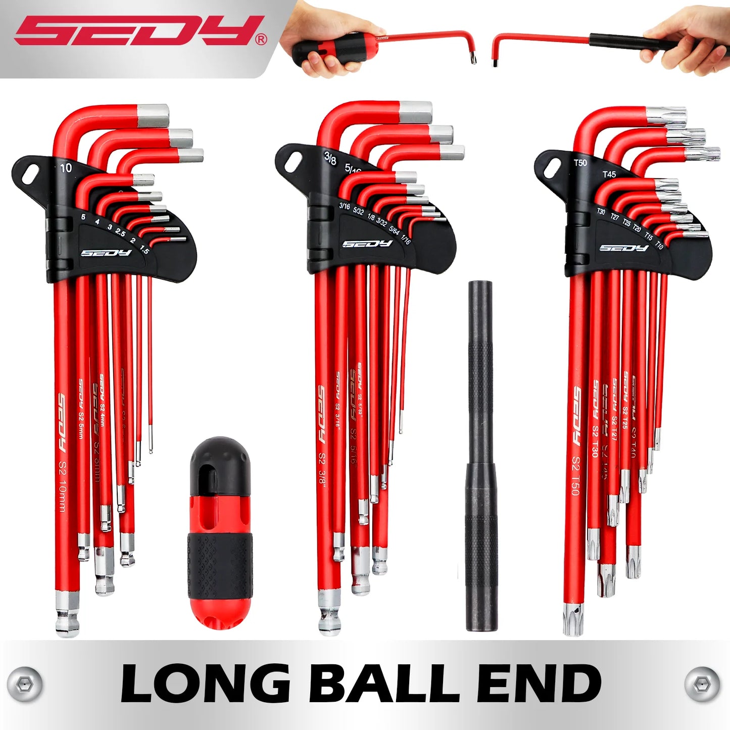 SEDY 30pcs Long Arm Ball End L-Hex & Torx Key Set with Grip Handle Hex Key Wrench Set with T-Handle and Extension Bars from PriceLows™