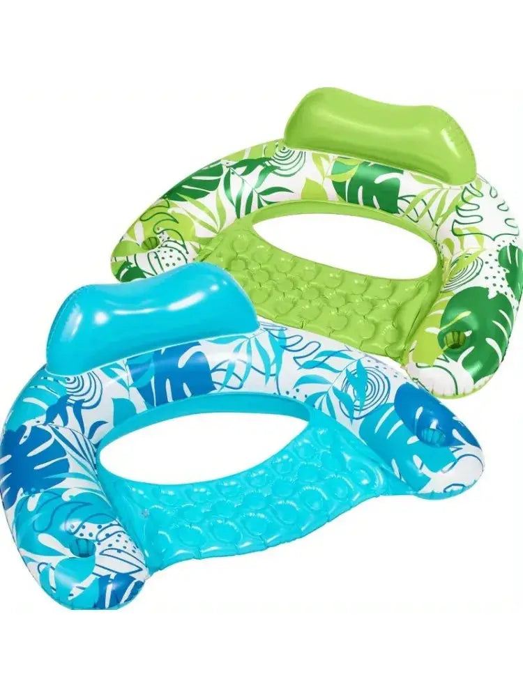 Inflatable Pool Chairs | Headrest Comfort | Cup Holders | 2 Pack