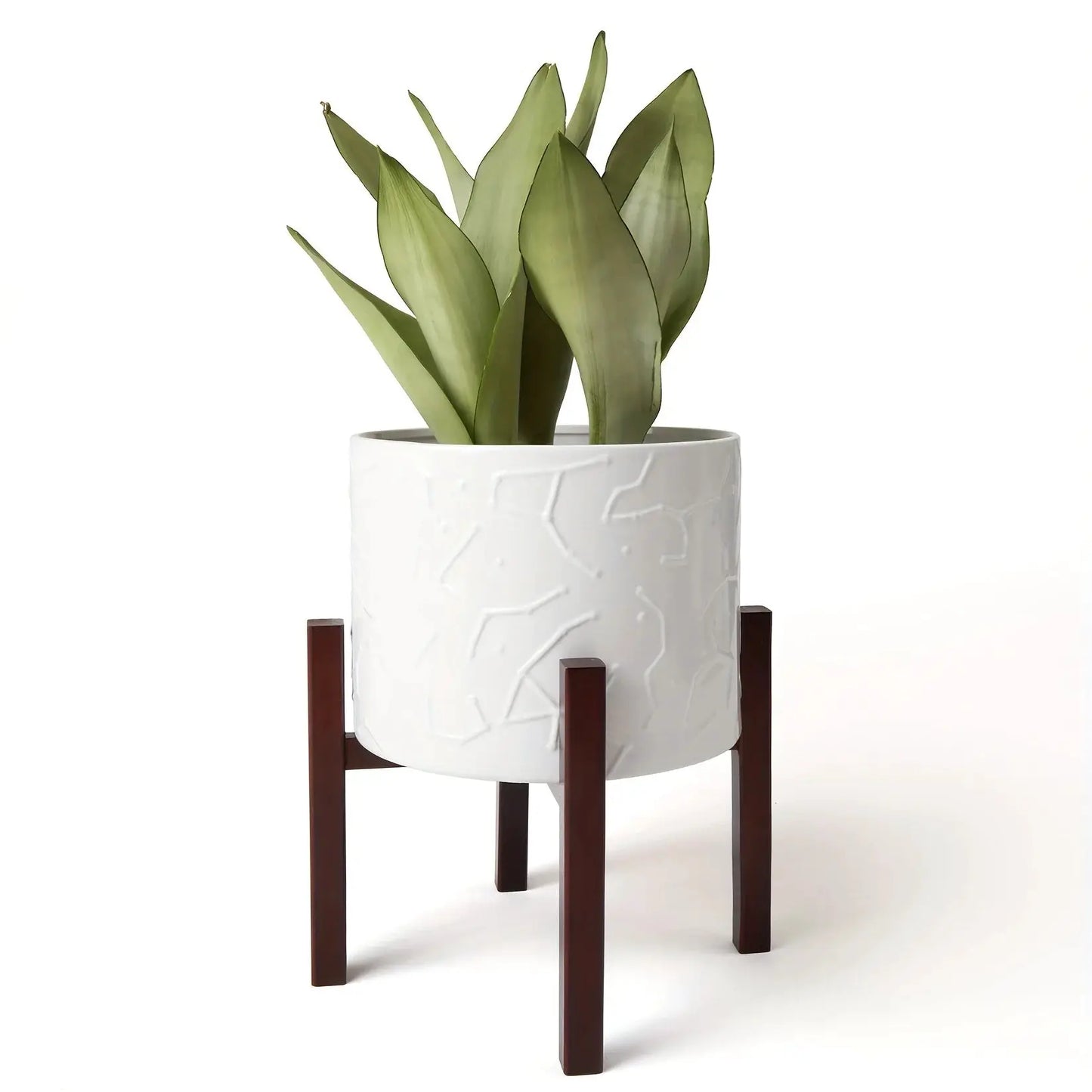 10 Inch Ceramic Planter With Wooden Stand - Stylish Flower Pot For Indoor Plants from PriceLows™