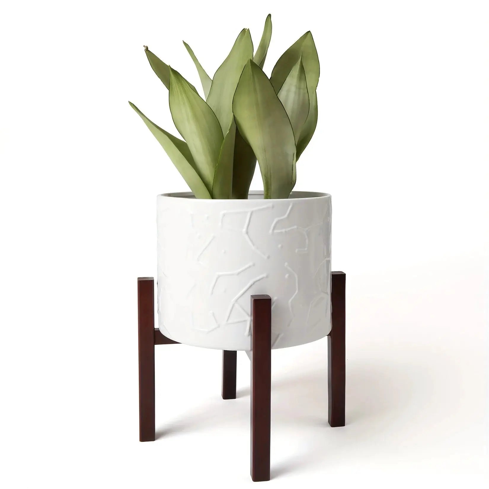 10 Inch Ceramic Planter With Wooden Stand - Stylish Flower Pot For Indoor Plants from PriceLows™