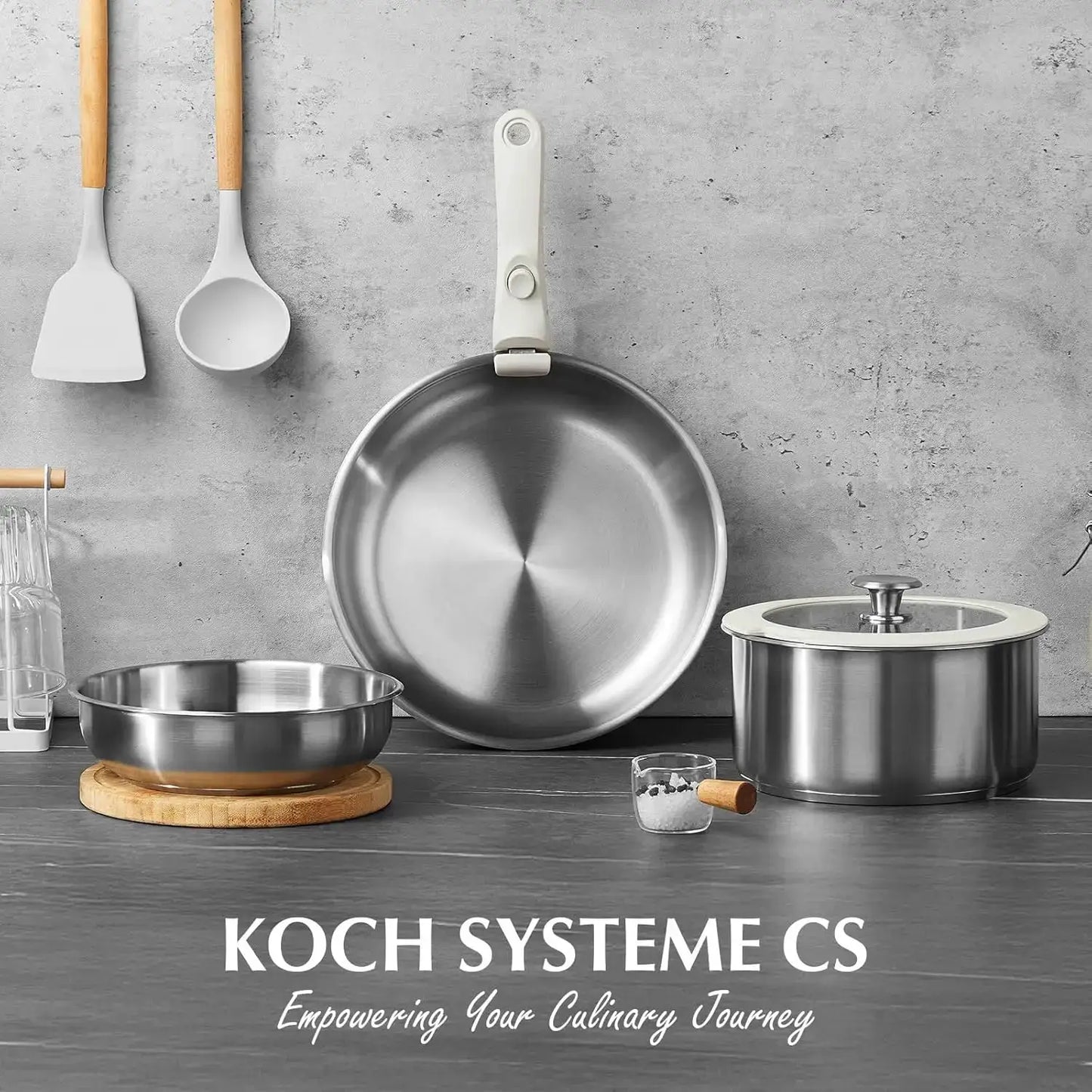 KOCH SYSTEME CS Stainless Steel Pots and Pans Set, 7 Piece Stainless Steel Cookware Set with Detachable Handle from PriceLows™