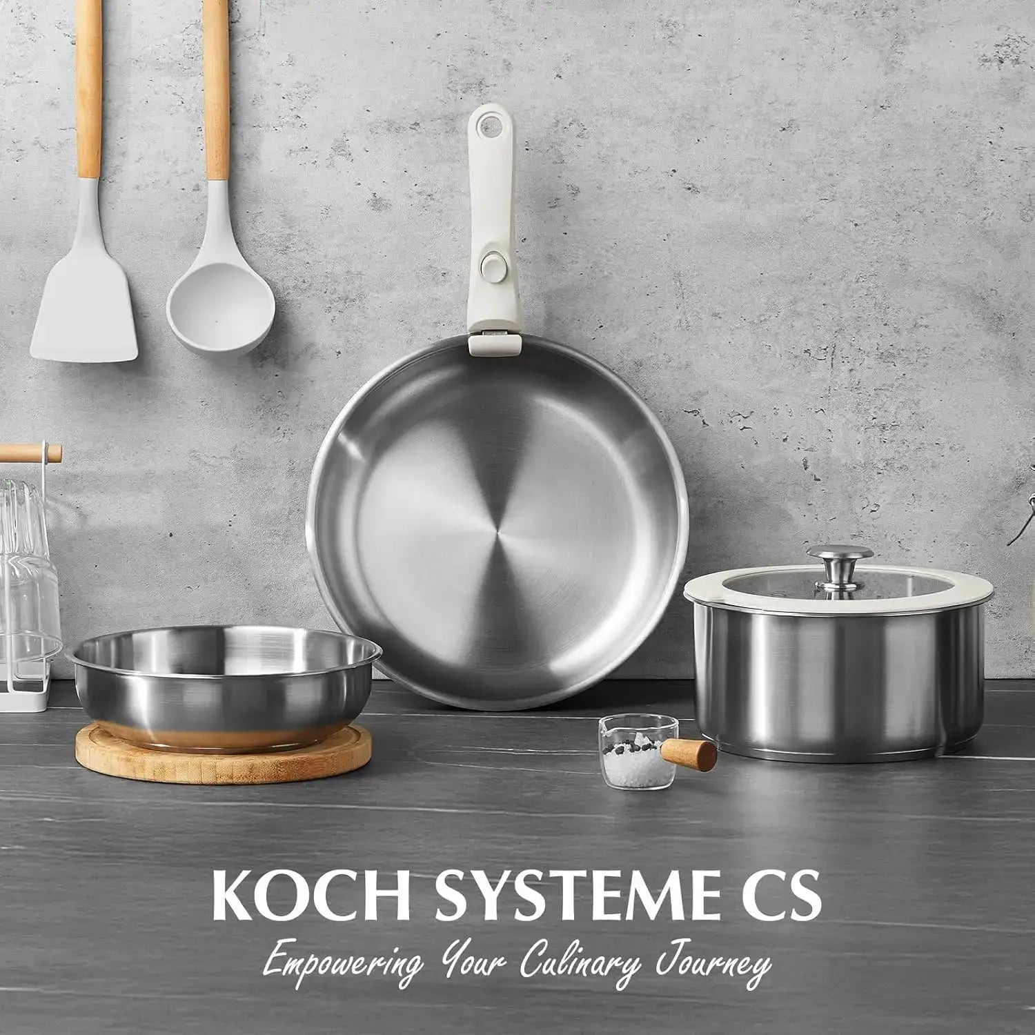 KOCH SYSTEME CS Stainless Steel Pots and Pans Set, 7 Piece Stainless Steel Cookware Set with Detachable Handle from PriceLows™
