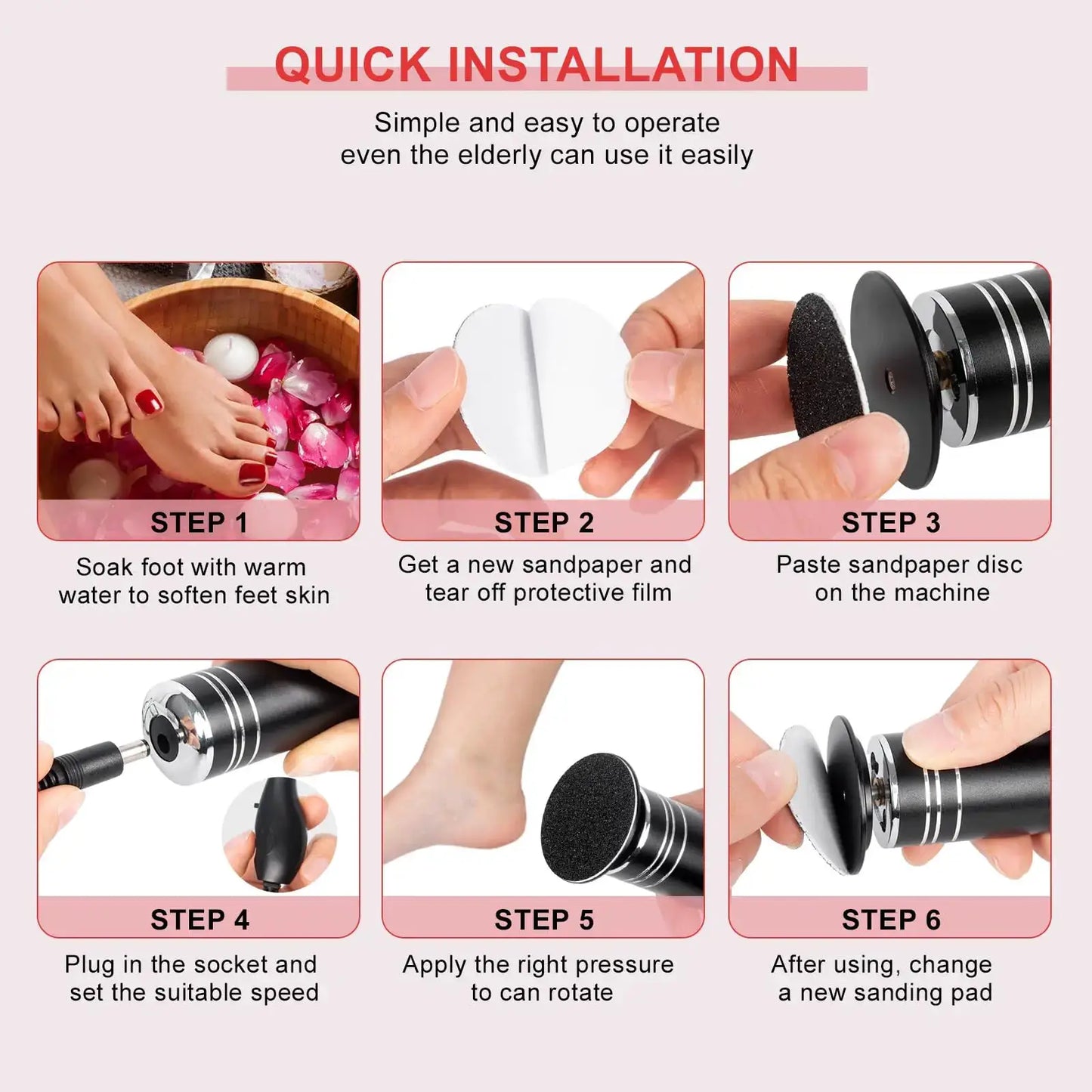 Electric foot grinder Electric callus remover Speed controller foot file pedicure tool with 60 replacement sandpaper discs for from PriceLows™