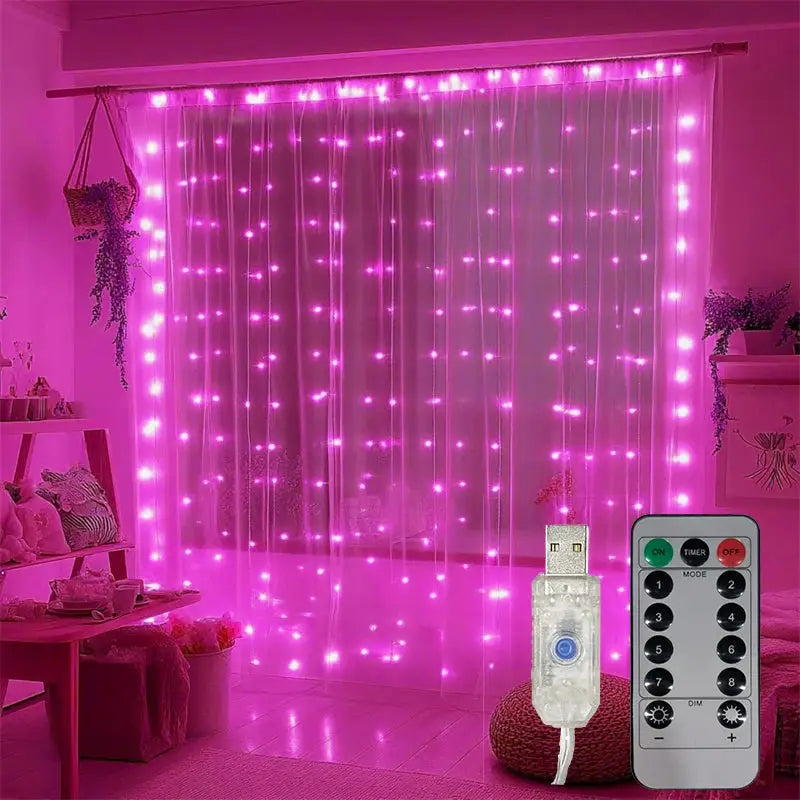 USB Plug Curtain LED String Lights 8 Modes Remote Control Holiday Wedding Fairy Garland Lights For Bedroom Living Room Decor from PriceLows™