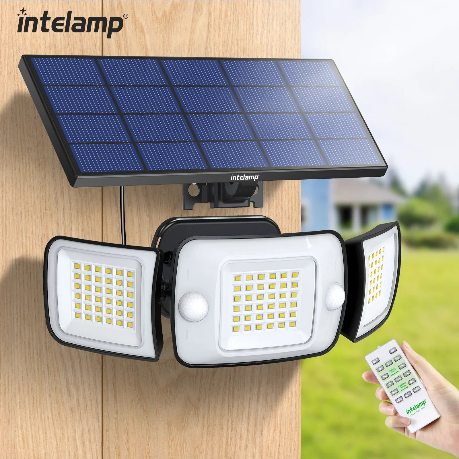 intelamp 6000mah Outdoor Solar Lights 3 Heads Two Motion Sensors Waterproof Bright Wall Street Lamp For Garden Yard Path Garage from PriceLows™