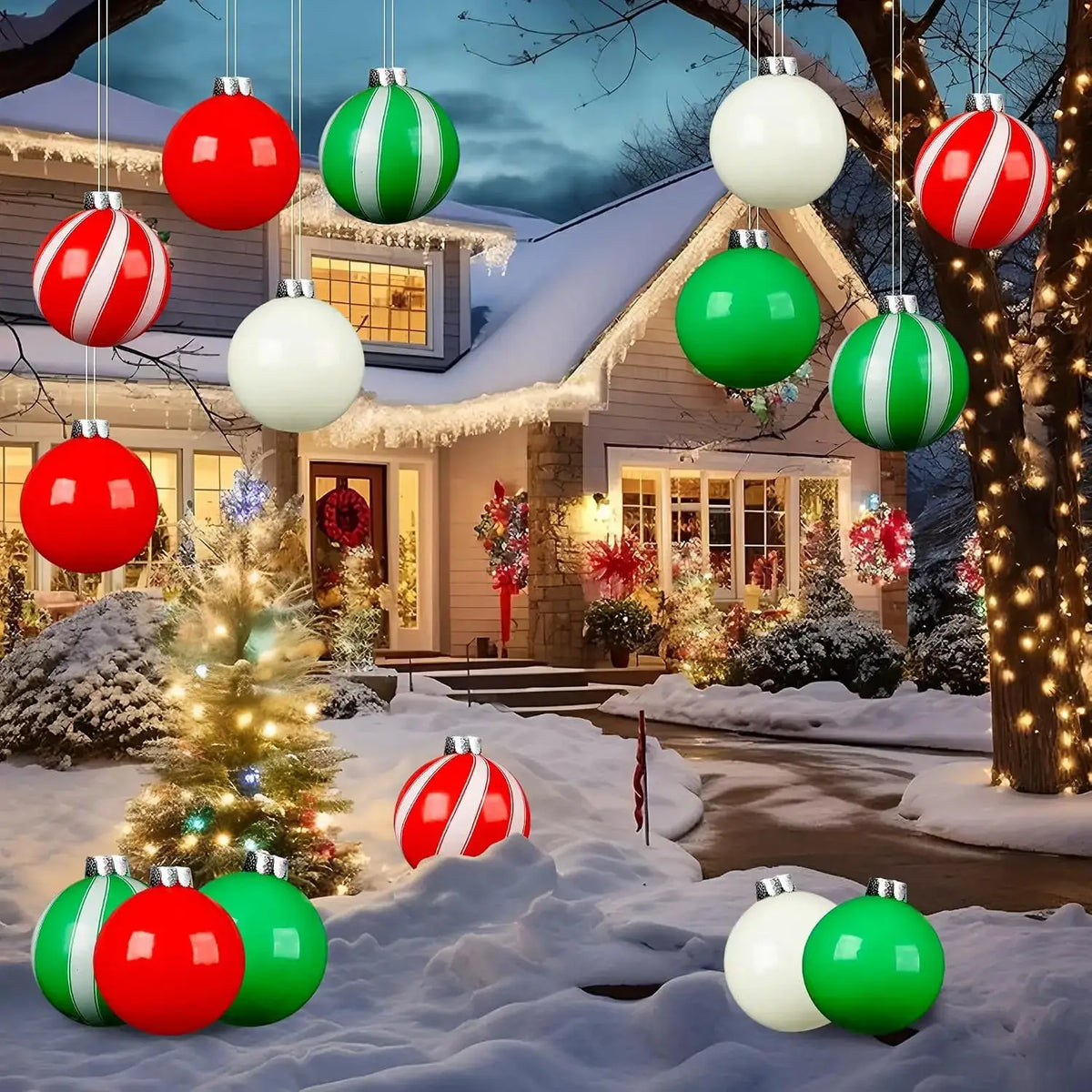 Christmas Inflatable Balls | 9 Inch | 15 Piece Set | Red Green