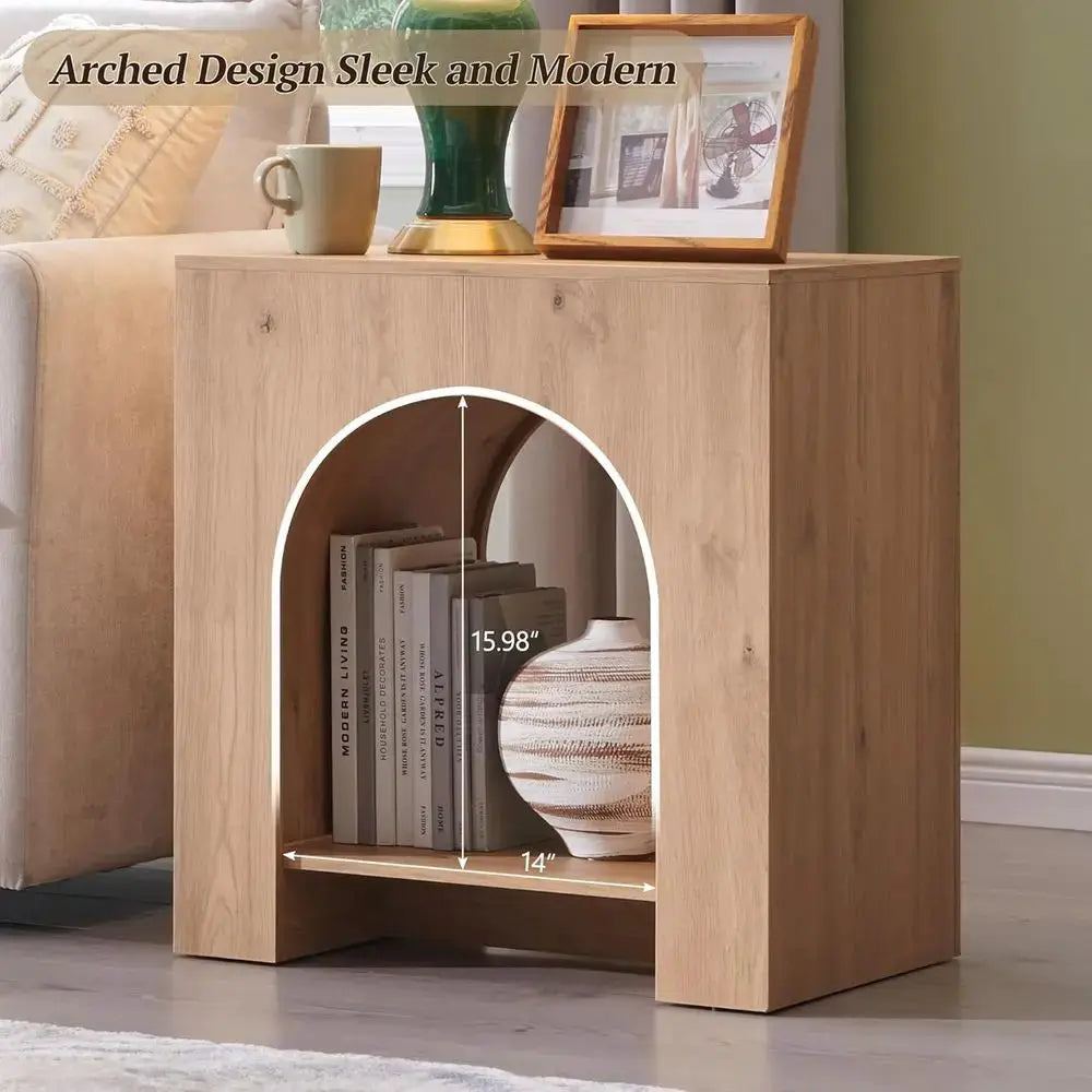 Set of 2 Arched End Tables with 22 Nightstands, Charging Station, USB & Type-C Ports, Natural Finish from PriceLows™