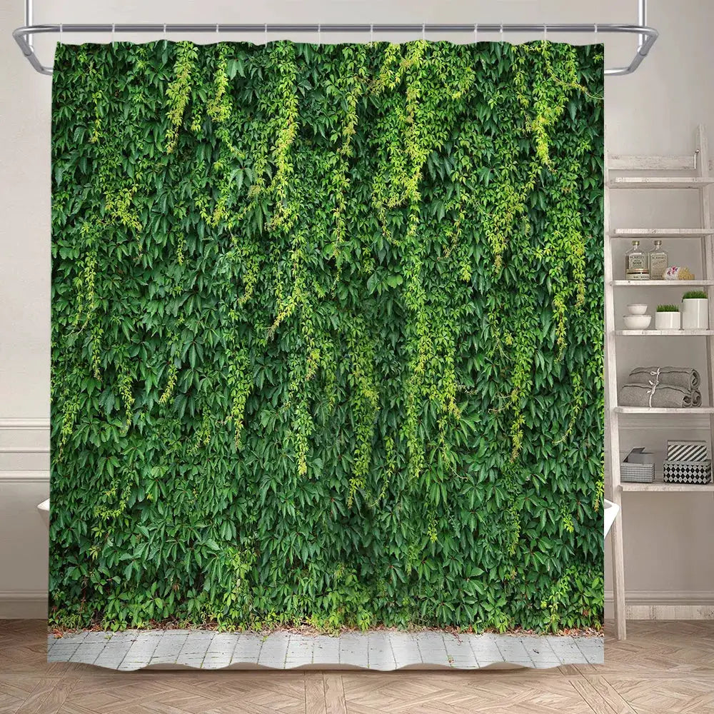 Green Leaves Shower Curtains Tropical Leaf Garden Vine Plant Wall Hanging Fabric Home Bathroom Decor Bath Curtain Set with Hooks from PriceLows™