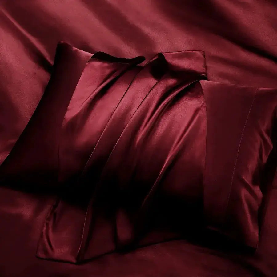 6 Pieces King Satin Sheets Luxury Silky Burgundy Satin Bedding Sheet Set, 1 Deep Pocket Fitted Sheet 1 Flat Sheet 4 Pillow Cases from PriceLows™