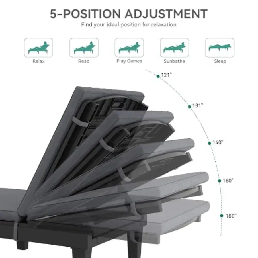 Outdoor Chaise Lounge Chair, Plastic Pool Chaise Lounge with Cushions and 5-Position Backrest, Easy Assembly and Waterproof for from PriceLows™