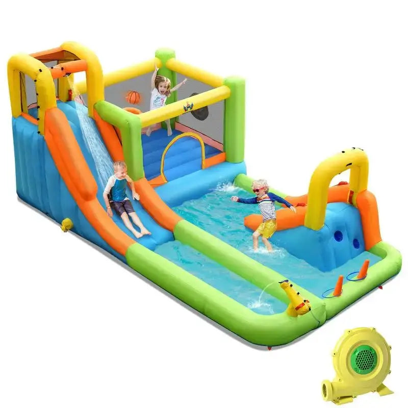 8-in-1 Inflatable Water Slide Bounce House with Splash Pool and 735W Blower from PriceLows™