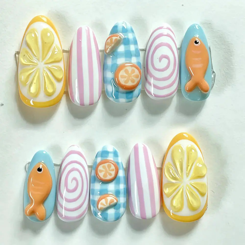 Press On Nails | Almond Shape | Green Lotus Frog Design | 24 Piece Kit