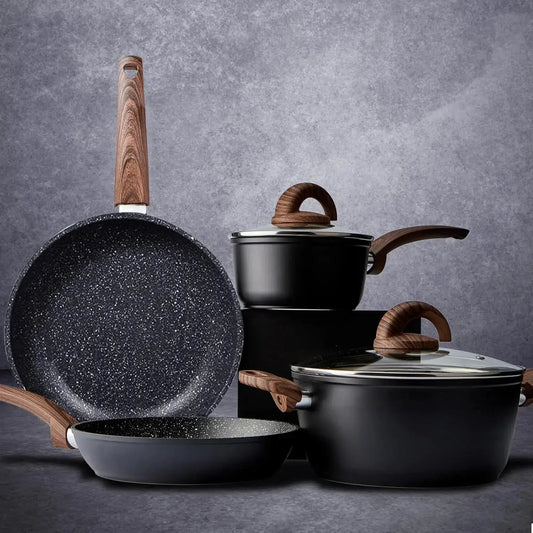 Non Stick Pots and Pans Set, Ceramic Cookware with Granite Pattern, Induction Compatible, PTFE/PFOA/PFOS-Free, Black from PriceLows™