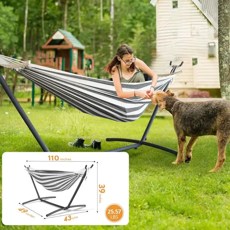 Gyroor Adjustable Stand Hammock - 600lb Capacity Stylish Hammock Bed with Storage Bag for Outdoor Relaxation from PriceLows™