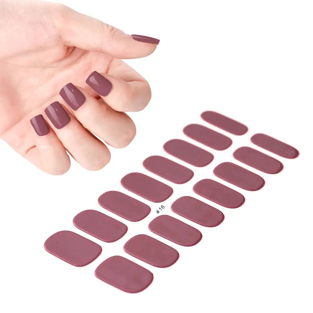 1Pcs Semi-Cured UV Gel Nail Sticker Pure Color Full Cover Waterproof Long-lasting Nail Strips 16Tips DIY Nail Polish Stickers *& from PriceLows™