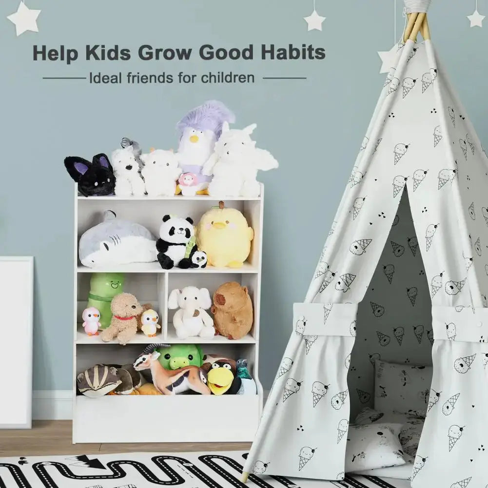 Kids Bookshelf – 4-Tier Wooden Storage Bookcase with Toy Organizer for Playroom, Nursery, and Baby Bedroom from PriceLows™