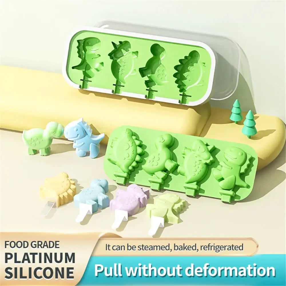 Silicone Ice Cream Mold With Lid And Sticks DIY Popsicle Mould Dinosaur Shape Pastry Mold Kitchen Ice Cream Tool from PriceLows™