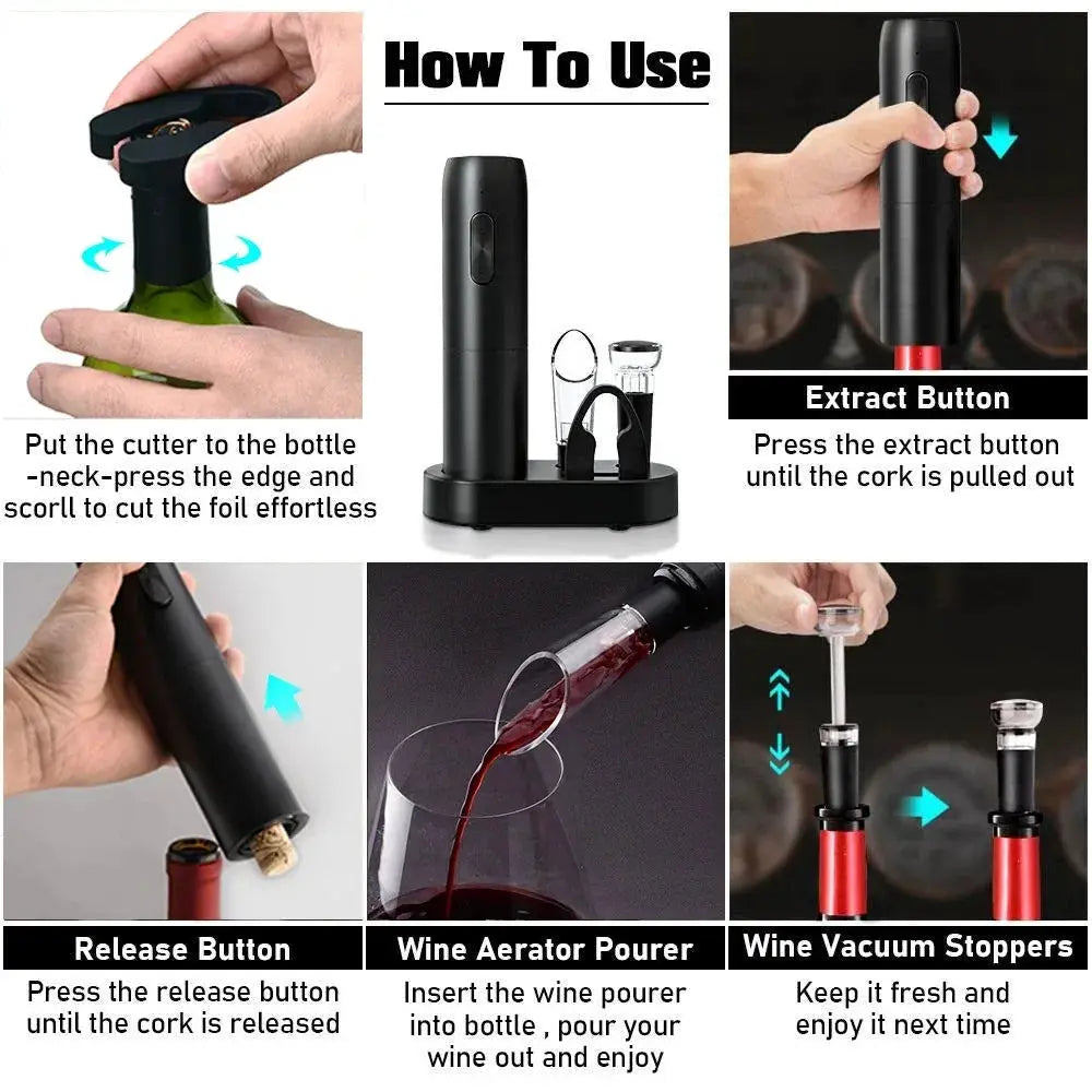 Electric Wine Bottle Opener Automatic Red Wine Corkscrew Rechargeable Wine Opener with Charging Base Tools Kitchen Accessories from PriceLows™