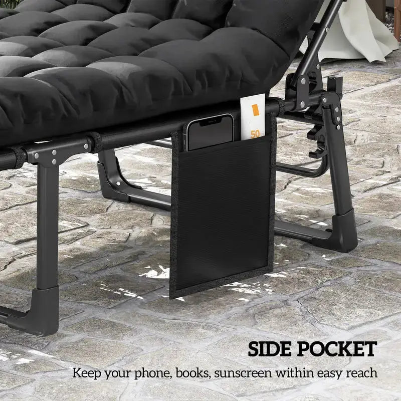 Outsunny Folding Chaise Lounge Chair Outdoor Tanning Chair with 5-Position Backrest, Cushion, Side Pocket, Black from PriceLows™
