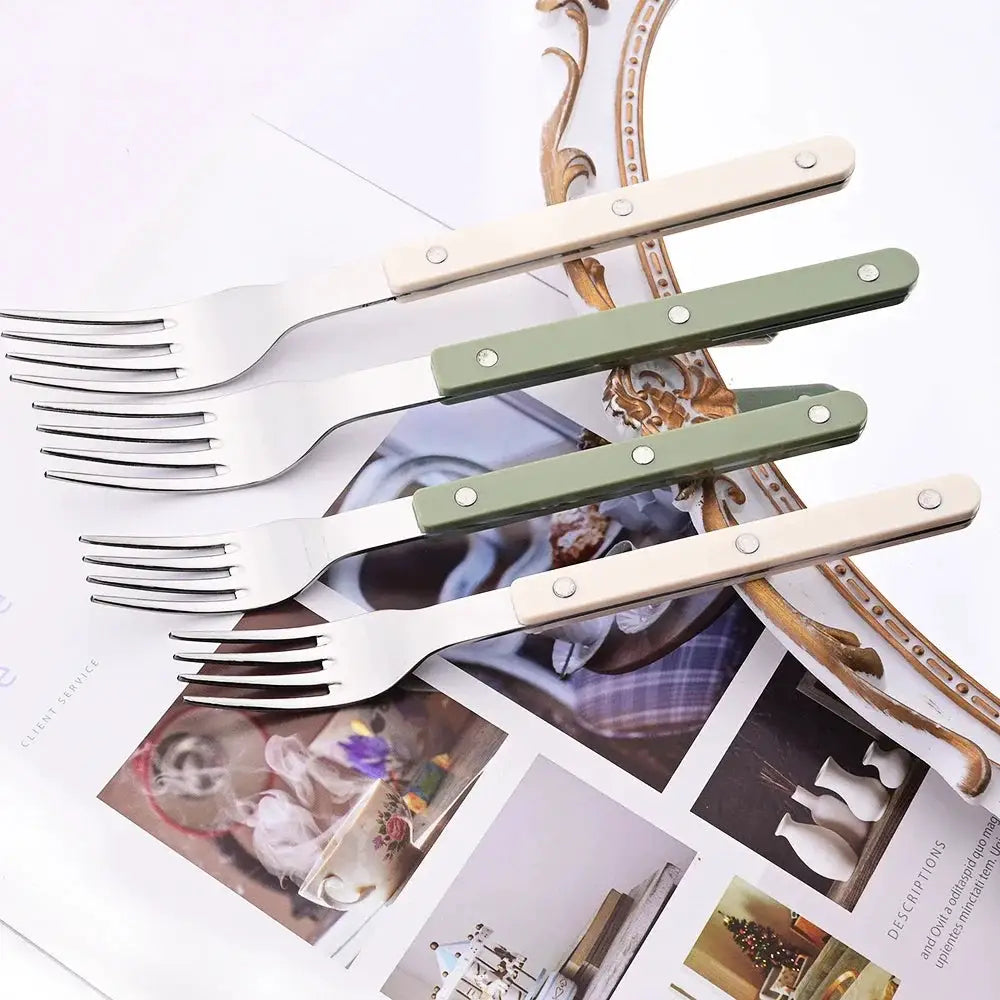 6/30Pcs Beige Silver Acrylic Handle Dinnerware Knife Fork Spoon Set Stainless Steels Cutlery Set Western Home Kitchen Flatware from PriceLows™