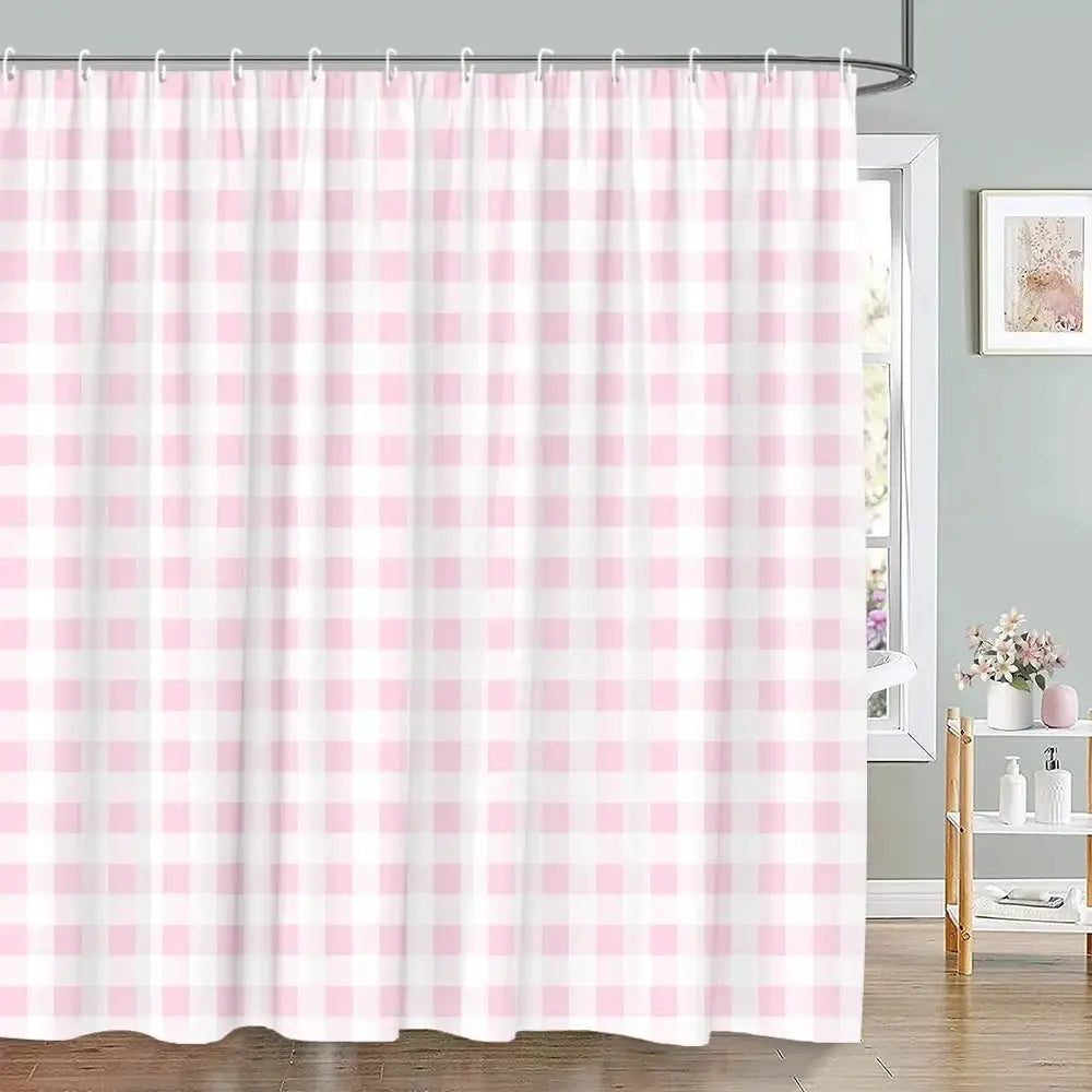 Pink Geometric Shower Curtain Minimalist Stripe Leopard Texture Creative Square Plaid Polyester Fabric Bathroom Decor Curtain from PriceLows™