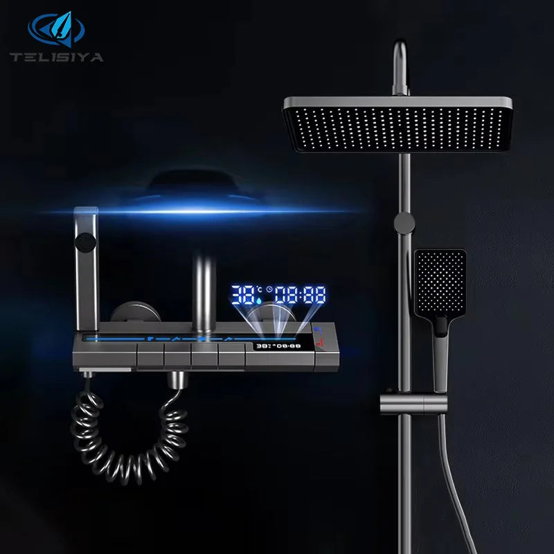 Shower System | Grey Finish | Digital Display | Wall-Mounted Aluminum