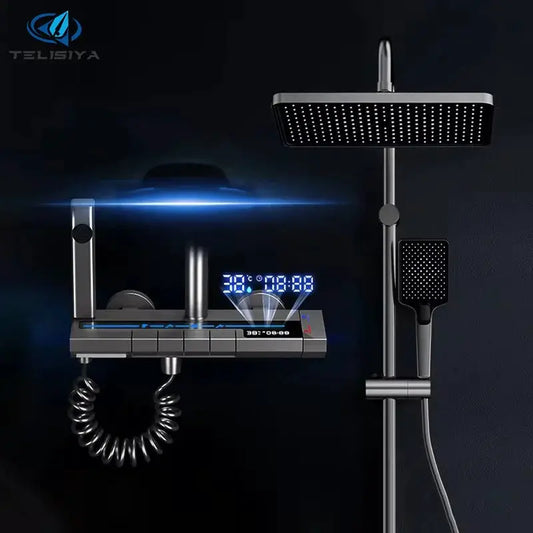 Shower System | Grey Finish | Digital Display | Wall-Mounted Aluminum from PriceLows™