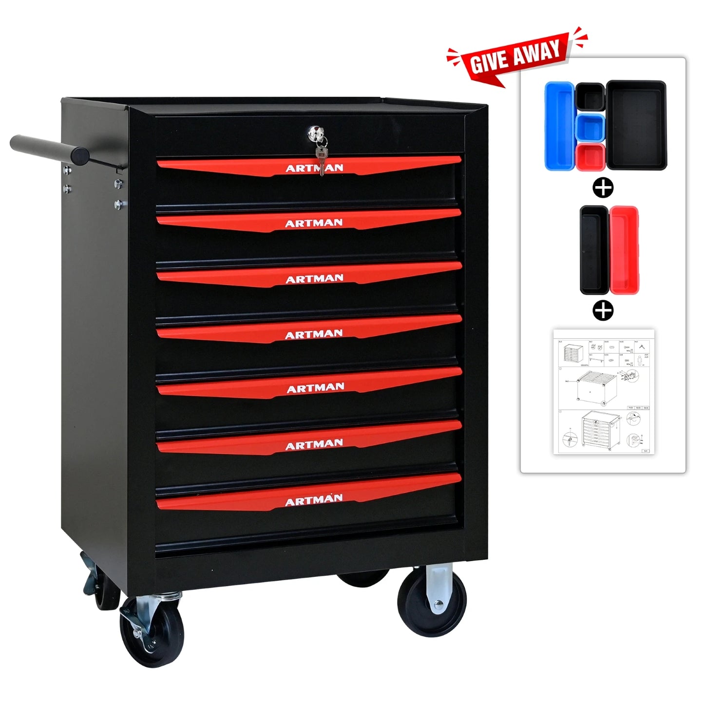 Rolling Metal Tool Chest with 7 Drawers, 20" 7-Drawer Tool Chest Cabinet with Ball Bearing Drawer Slides, Steel Tool Storage Box from PriceLows™