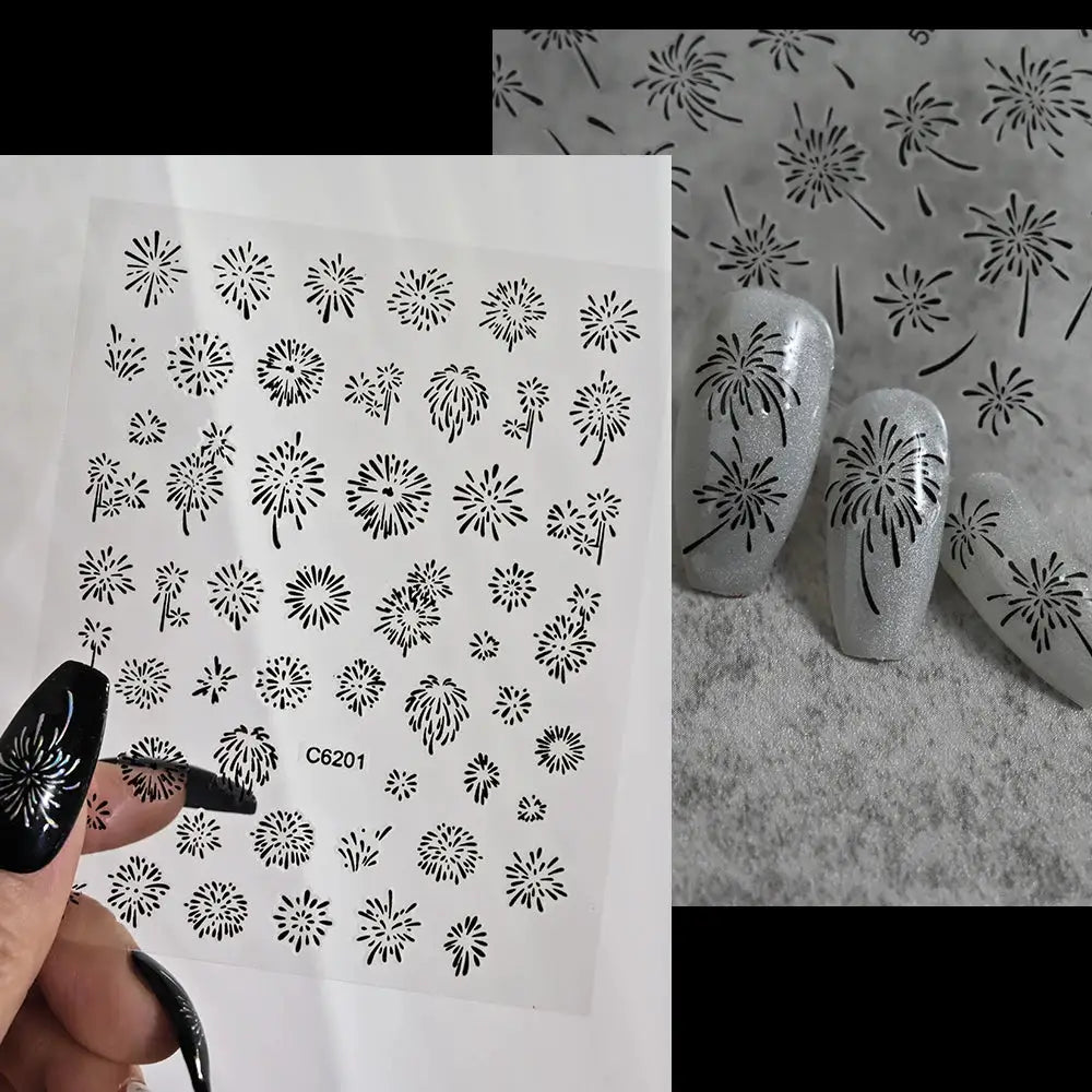 1PC Laser Fire work Nail Stickers 3D Self-Adhesive Blooming Fire-work Nail Decals New Year Firework Design Nail Slider 10*8cm from PriceLows™