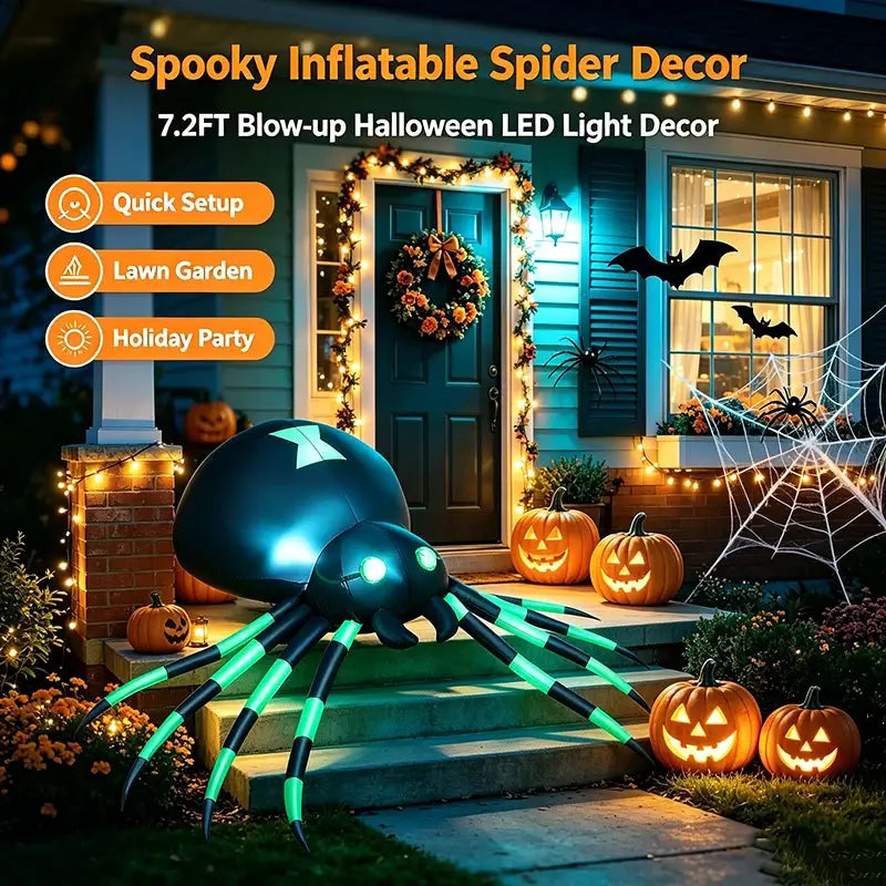Giant Inflatable Spider | 7.2FT Size | Integrated LED Lighting | Plus Blower