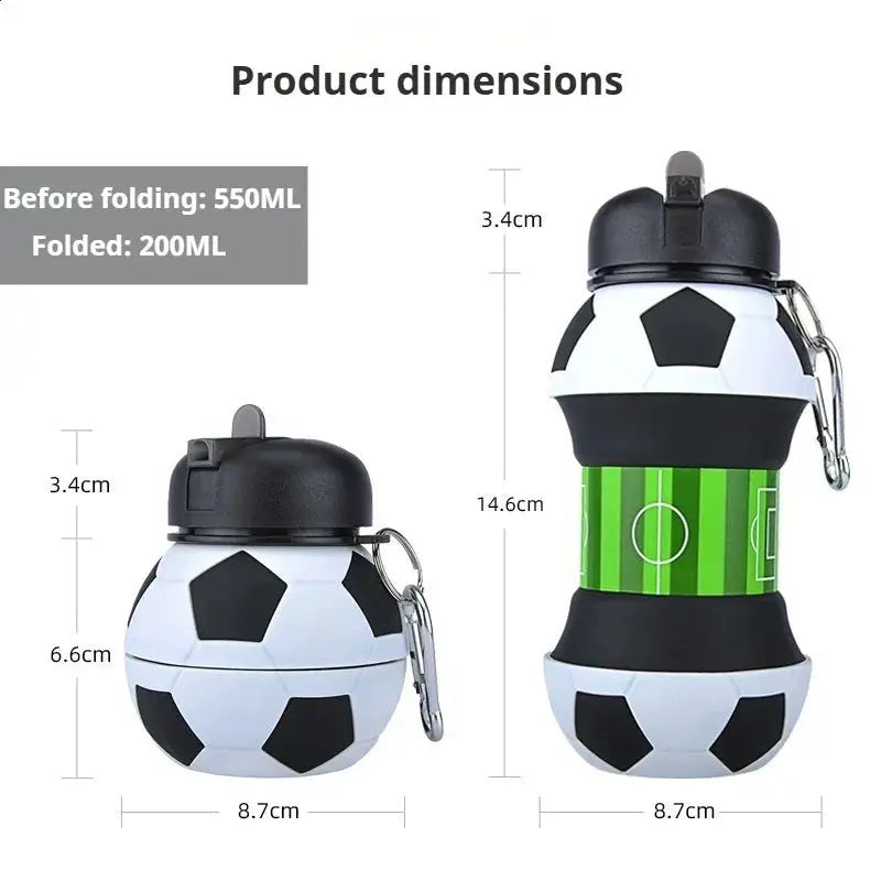 Silicone Collapsible Ball Water Bottle with Climbing Buckle, Drop and Leak Proof Outdoor Sports Mug, Black & White Soccer Style from PriceLows™