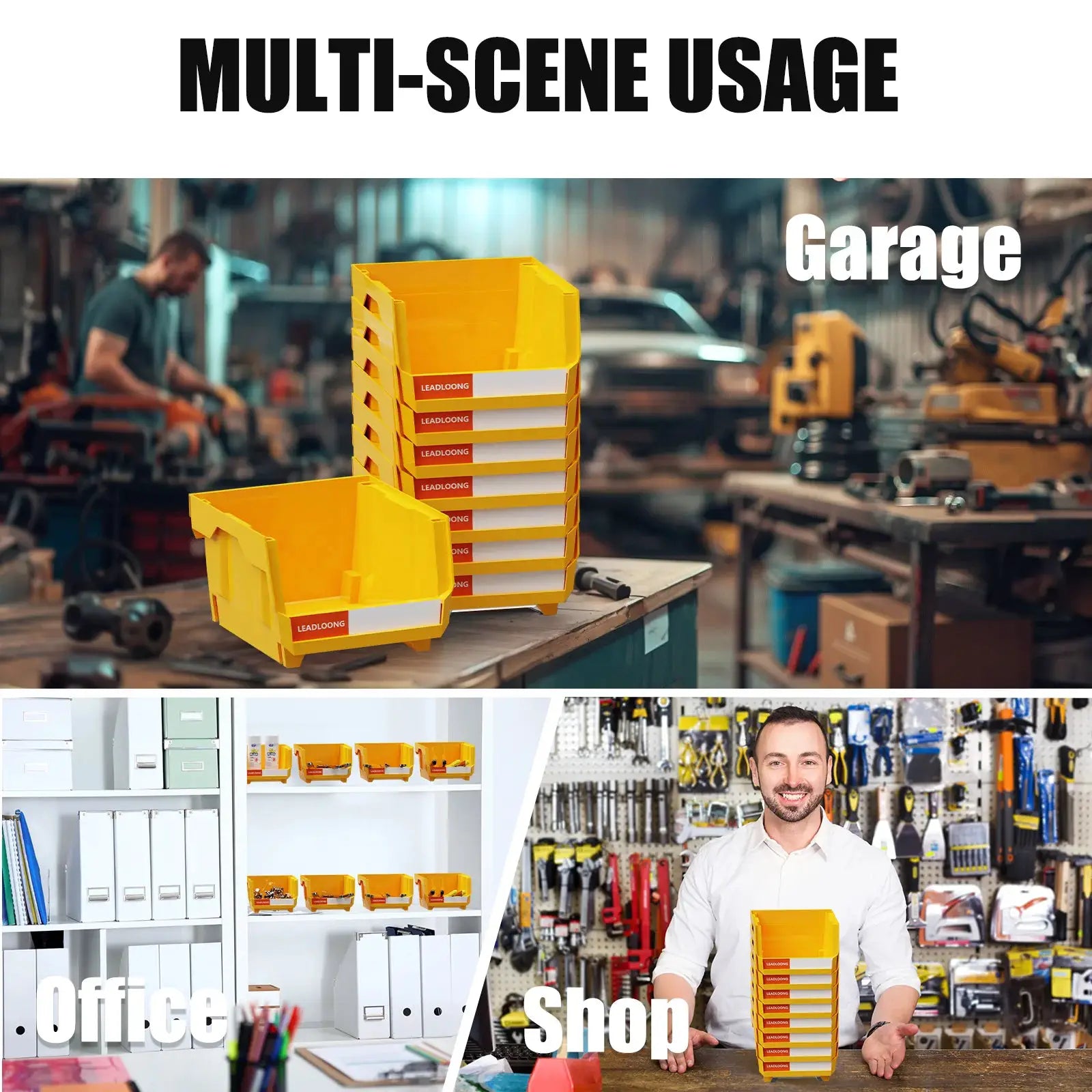 6/24Pcs 5"x4"x3" Freestanding Tiered Storage Bins - Stackable/Hanging Garage Containers for Tools & Parts - Heavy-Duty Organizer from PriceLows™