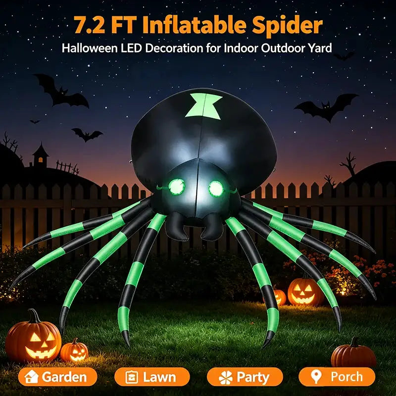 Giant Inflatable Spider | 7.2FT Size | Integrated LED Lighting | Plus Blower