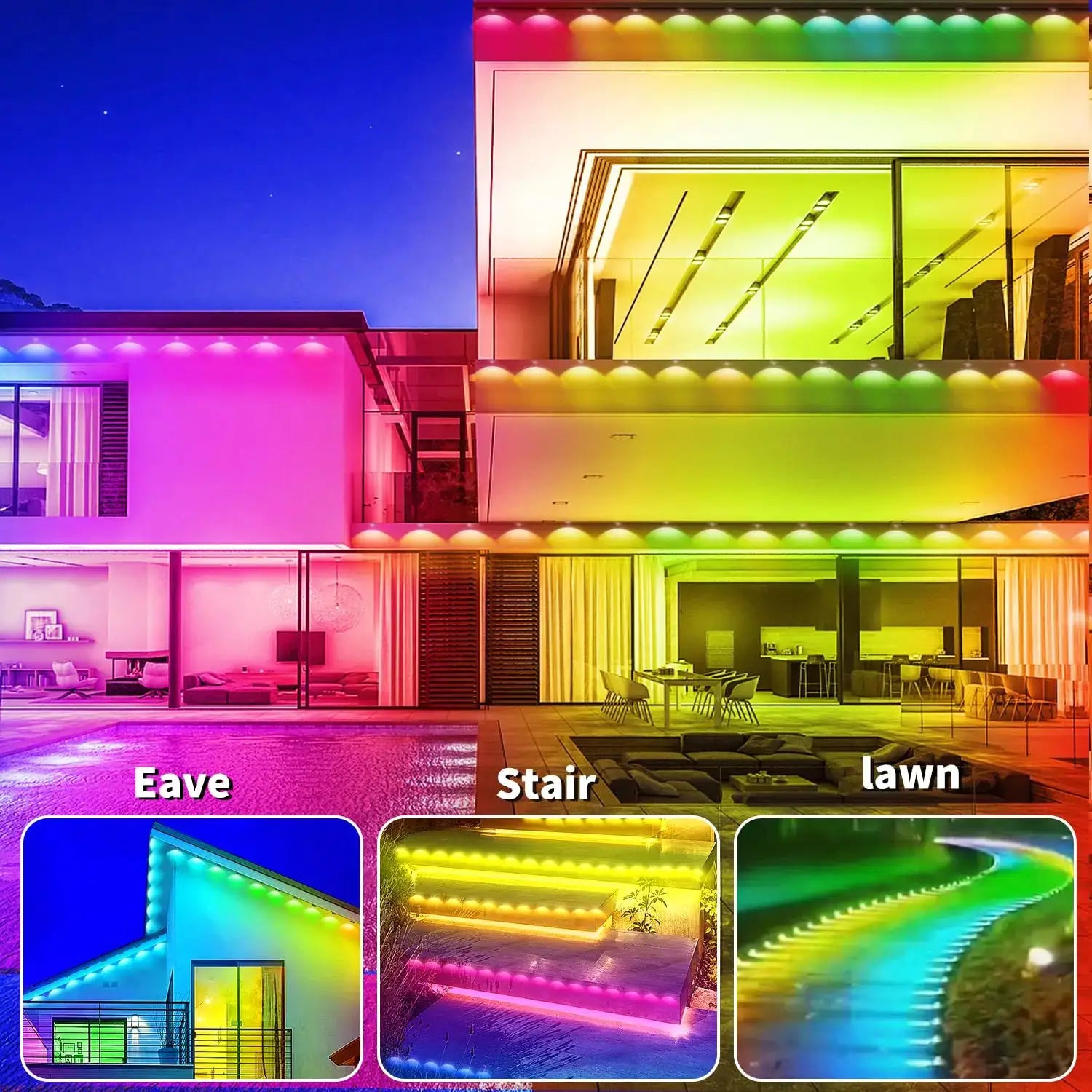 Permanent Outdoor String Lights 60M 120LEDs Smart RGBIC LED Lights IP67 Waterproof Full House Eaves Lights Halloween Decor Alexa from PriceLows™