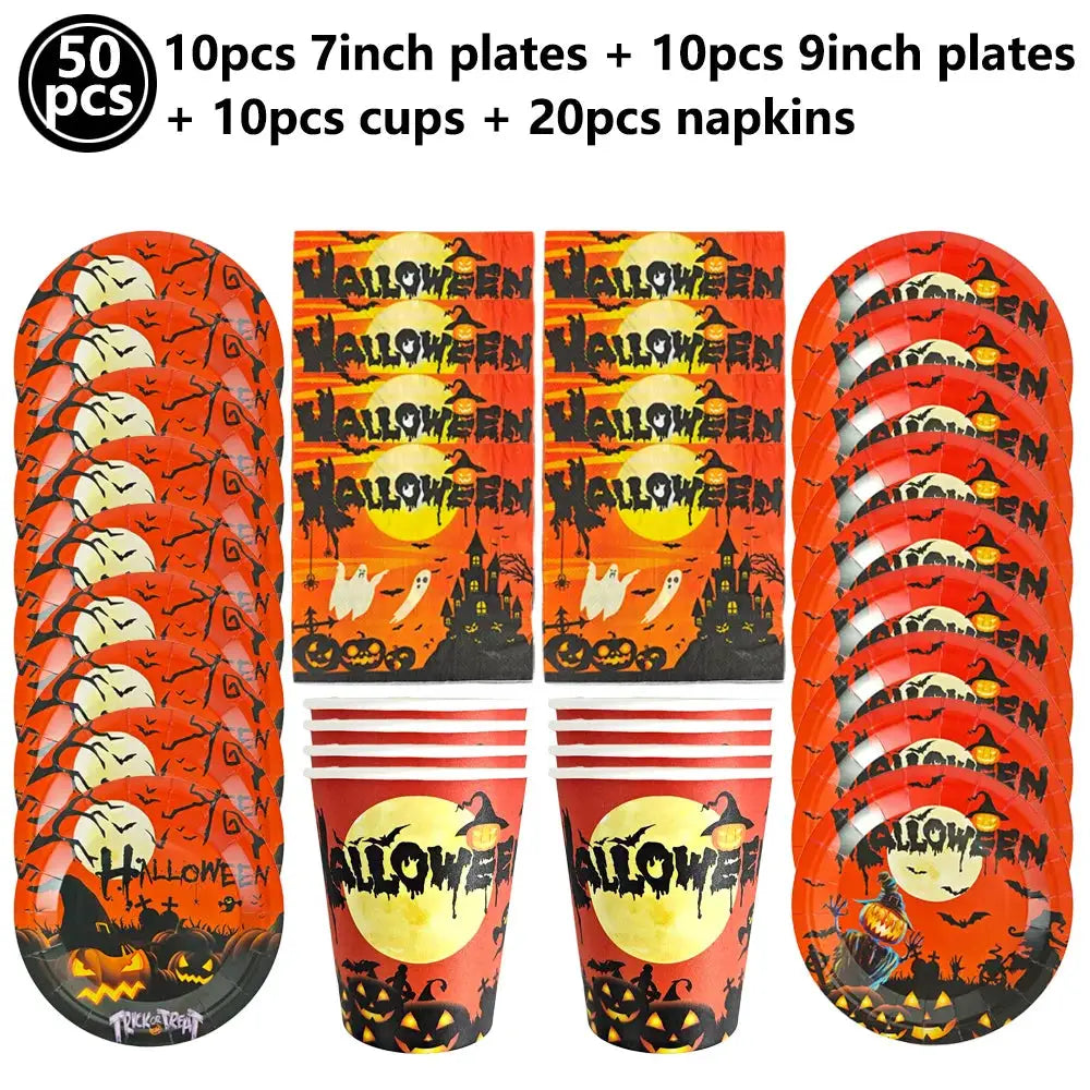 Halloween Party Supplies | Paper | Pumpkin Theme | Tableware Set