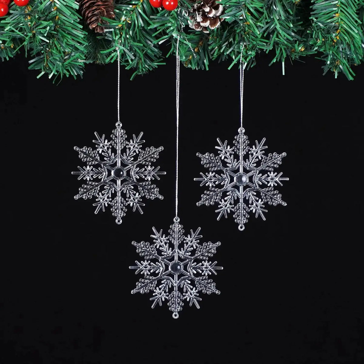 Acrylic Snowflake Ornaments | Clear Crystal Look | Ready To Hang | 12 24 Pcs